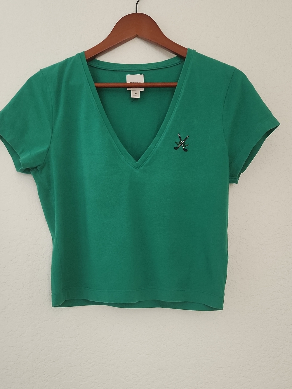 Anthropologie Soft Cotton V-Neck Short Sleeve Women's Top in Emerald Green